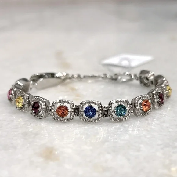 SWAROVSKI Multicolor Crystal Silver Link Bracelet - Picture 7 of 15
